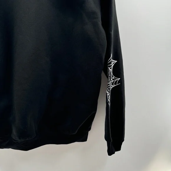 Black Zip-Up Hooded Jacket – Size Large, Spider & Web Graphic - Picture 8 of 8